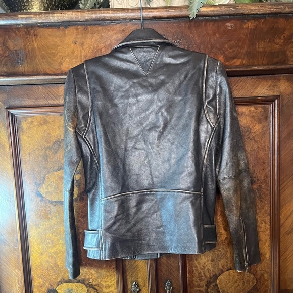 EUC Veda- Brown Leather Distressed Moto Jacket. Size XS - Picture 5 of 13